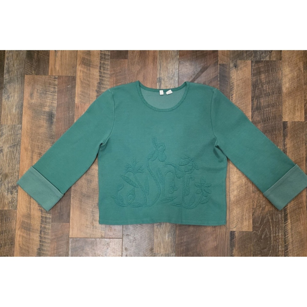 MOTH Embroidered Floral Knit Crew Neck Long Sleeve Top Sz Medium